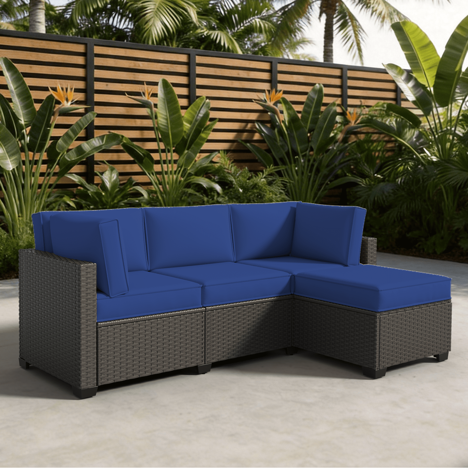 BaPiPro 4-Person Navy Blue Outdoor Sectional Sofa Cushions, Waterproof Polyester Patio Cushions with High-Density Sponge & Side Pillows, No Assembly for Backyard, Balcony, Deck & Poolside