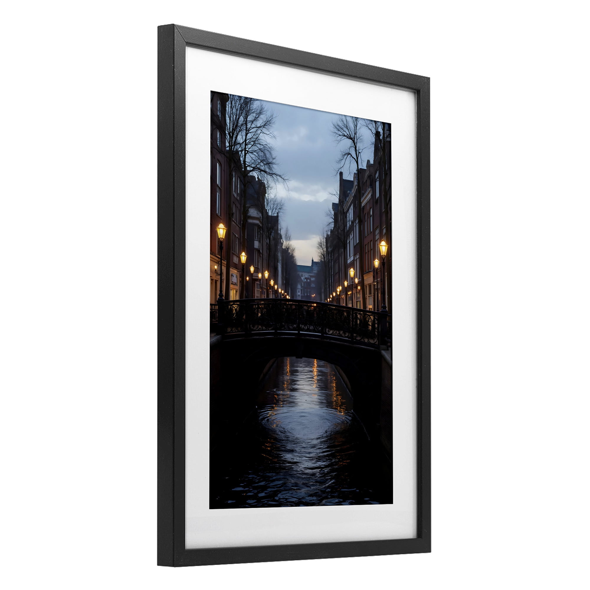 Stupell Industries Lantern Light over Quiet Canal Black Framed Print Under Glass, design by Creative Studio