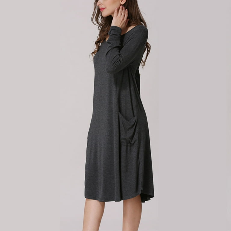 ShomPort Maternity Nursing Dresses Long Sleeve Soft Maternity Maxi Dress  With Pockets Fall Nursing Clothes - Walmart.com