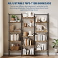 thumbnail image 3 of Roromall 5-Tier Triple Bookshelf with 14 Adjustable Shelves, Industrial Steel Frame with X-Back Brace, Reinforced Anti-Tip Design Vintage Bookshelf for Living Room, Office, Home, 3 of 8