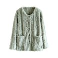 thumbnail image 5 of Women's Floral Textured Bed Jacket Long Sleeve Button Front Lounge wear Coat With Pockets (Green XL), 5 of 6