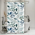 thumbnail image 6 of Blue Leaf Small Shower Curtain Watercolor Plants Painted Stall Shower Curtain Water Repellent Polyester Fabric Botanical Bathroom Curtain Set with 6 Hooks, 36W x 72L inch, 6 of 6