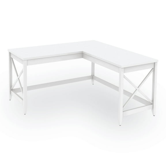Workspace by Alera L-Shaped Farmhouse Desk, 58.27 x 58.27 x 29.53, White