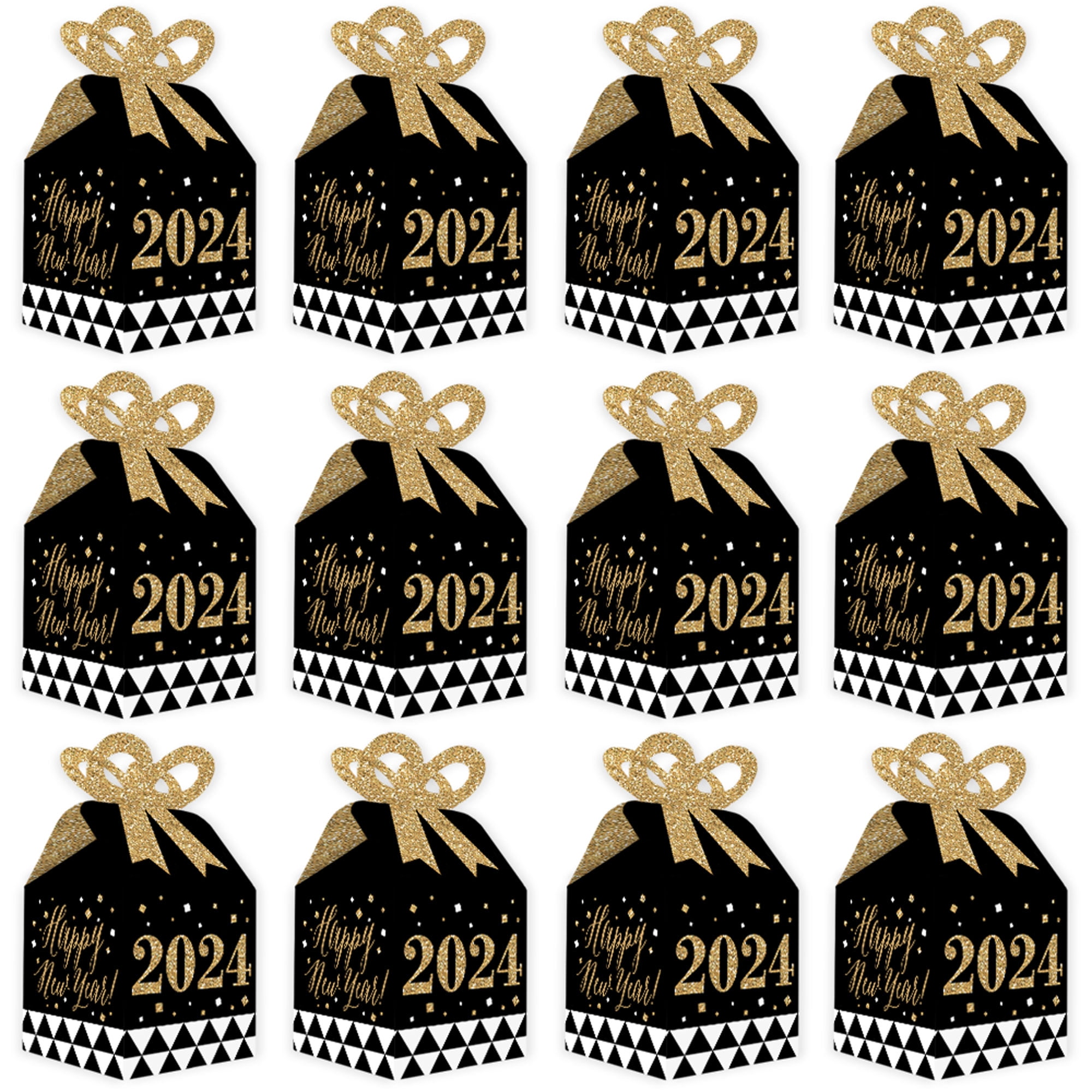 Big Dot of Happiness New Year’s Eve - Gold - New Years Eve Gift Favor Bags  - Party Goodie Boxes - Set of 12