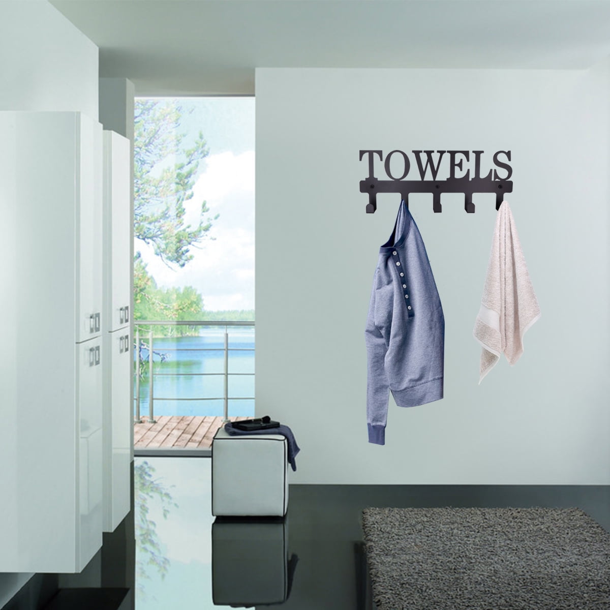 Bathroom Towels MINCORD Towel Racks Black Metal Wall Mounted Towel Holder 5 Hooks Towel Hanger Rack for Kitchen Storage Organizer Rack