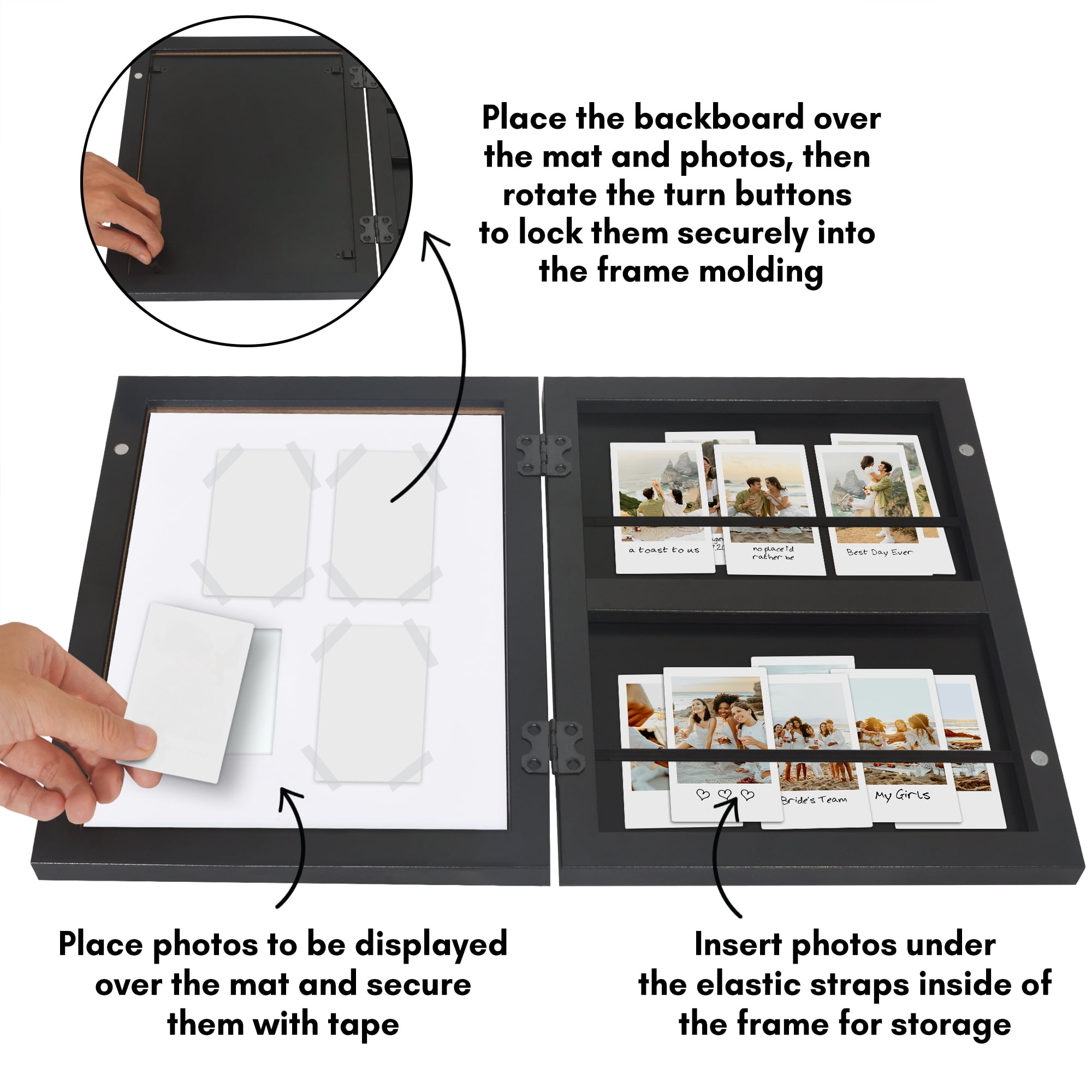 Americanflat 9x11 Picture Frame Storage with 2x3 Mat Fits Four Instant Print Photos Quick Change Frames Wall - Black