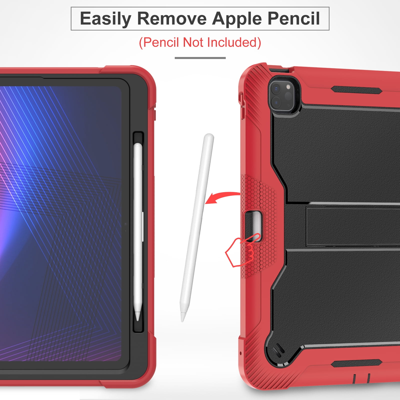 Allytechgroup Rugged Shockproof Case for Apple iPad Pro 13 M4 2024, Dual-Layers Kickstand Anti-Scratch Bumper With Pencil Holder Lightweight Kids Friendly Case Cover for iPad Pro 13" 2024, Red