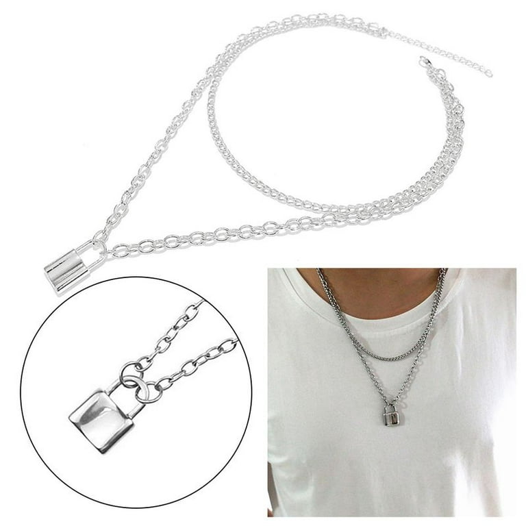 Silver Chain Lock Pendant, Chain Necklace Padlock Pendant