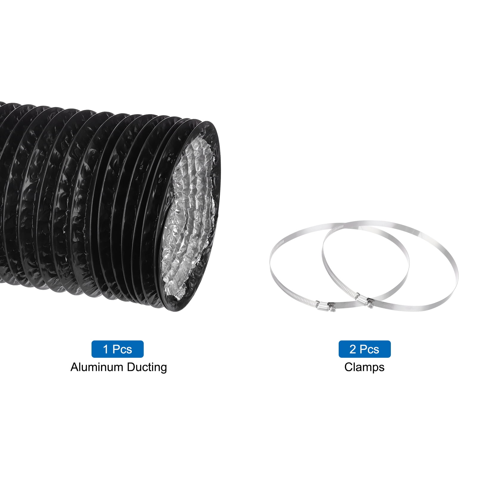 Uxcell Dryer Vent Hose 0.8 inch 8 Ft Air Ducting for Heating Cooling Ventilation and Exhaust with 2 Clamps, Black
