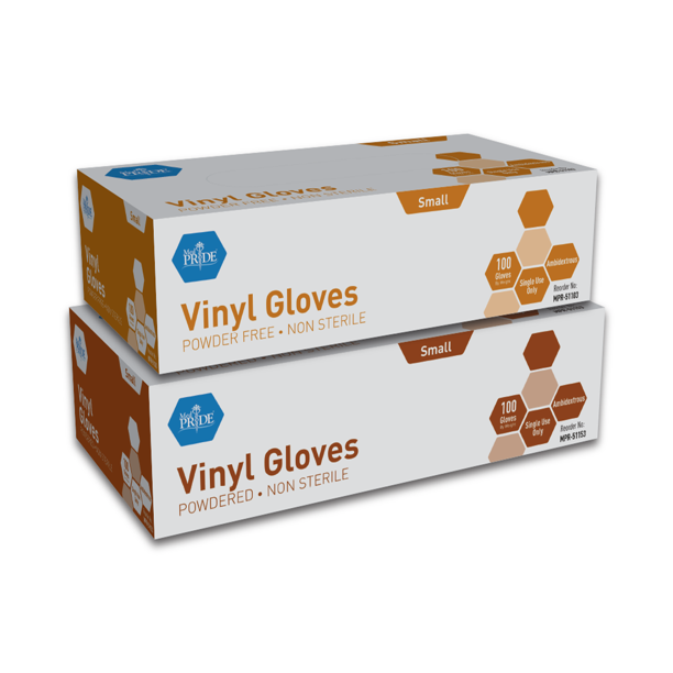 MedPride Vinyl Exam Gloves, Powder Free, Small, Box of 100