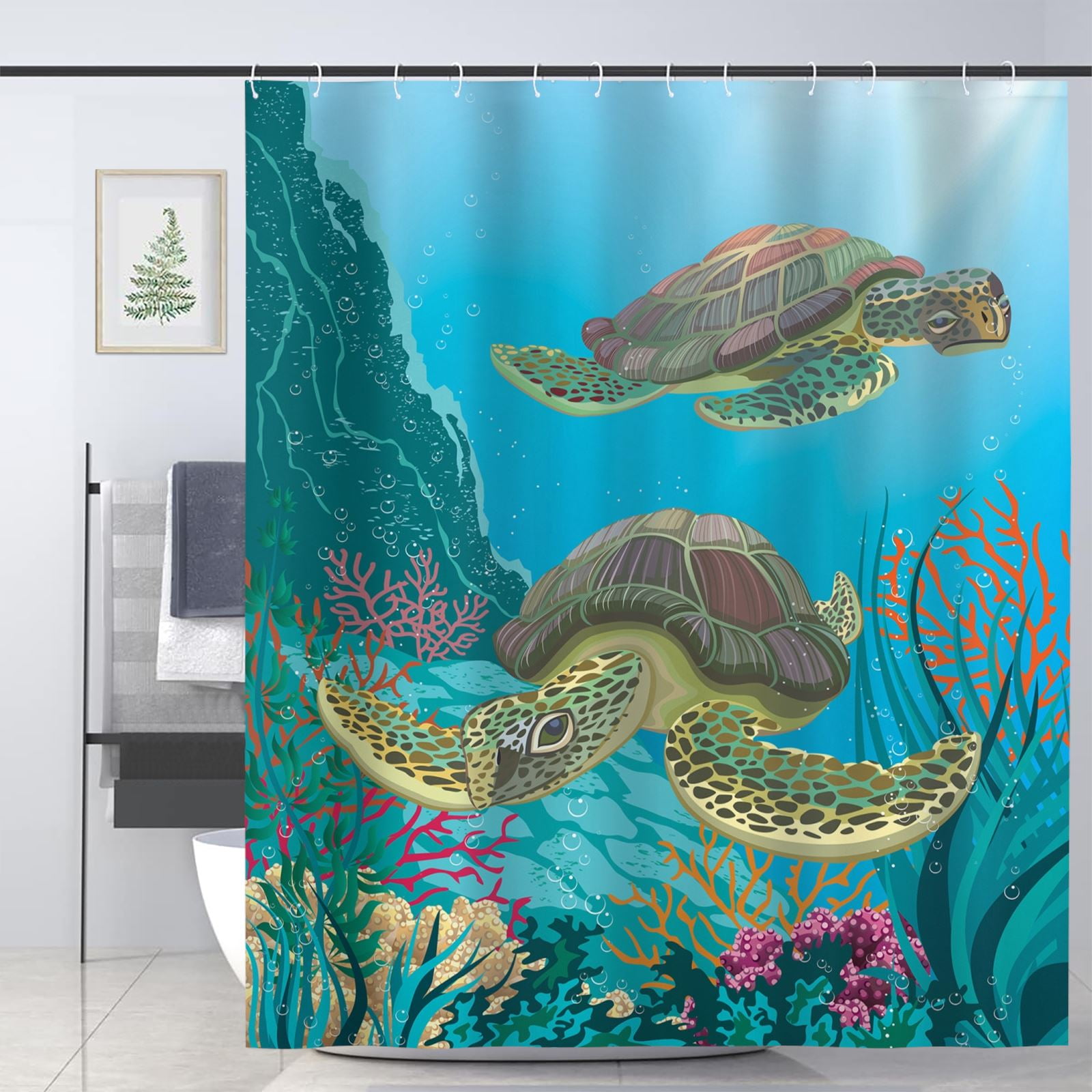 Sea Animals Decor Illustration Of Two Sea Turtles Swimming