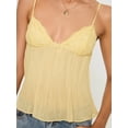 thumbnail image 5 of Women Y2k Babydoll Tank Tops Lace Trim V Neck Crop Spaghetti Strap Top Summer Cute Flowy Shirts Yellow S, 5 of 9