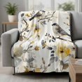 thumbnail image 2 of Yellow Grey Botanical Blanket Soft Cozy Warm Throw Blanket for Couch, Plush Fuzzy Flannel Fleece Blankets for Sofa, Spring Floral Summer Birds Vintage Bed Blankets Lightweight Gifts for Men, 40"x50", 2 of 9