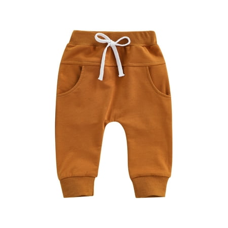 

Qtinghua Newborn Baby Boy Girl Harem Pants Drawstring Loose Trouser Elastic Waist Leggings Casual Clothes Brown 18-24 Months