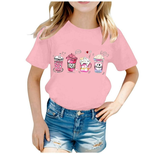 TZEWGL T-Shirts pour Enfants Imprimés Col Rond Manches Courtes Vêtements d'Été Amples pour Enfants Taille 4-6T