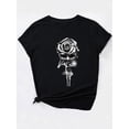 thumbnail image 4 of Camisetas con diseño gráfico para mujer, playera corta, clásico, estética, ropa de verano de los 90Rose Print Casual Sports Tee, Fashionable Short Sleeves Workout T-shirt Top, Women's ActivewearFat, 4 of 7