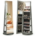 thumbnail image 1 of Gymax 360° Rotating Mirrored Jewelry Cabinet Armoire 3 Color LED Modes Lockable Light Gray, 1 of 10