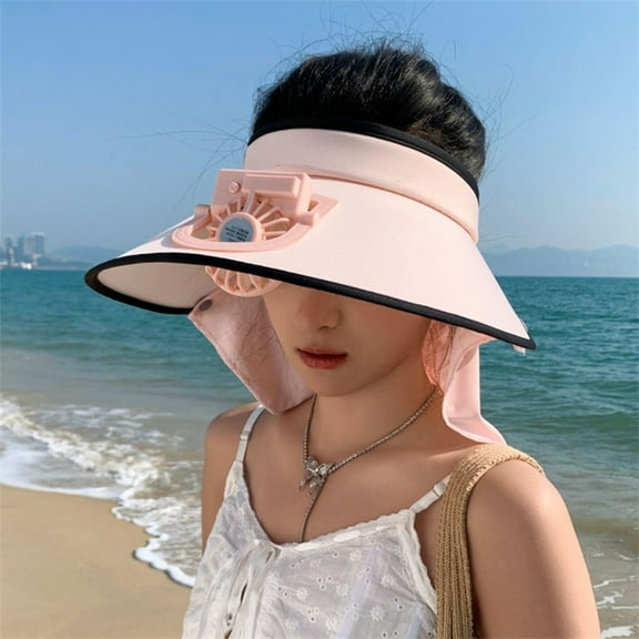 Sun Visors Hat With Fan, Female Style Wide Brimmed Sun Protection Hat, USB Rechargeable Built-in Fan Hat With 3 Gear Wind Speed, Large Area Sun Protection, Adjustable Elastic Buckle