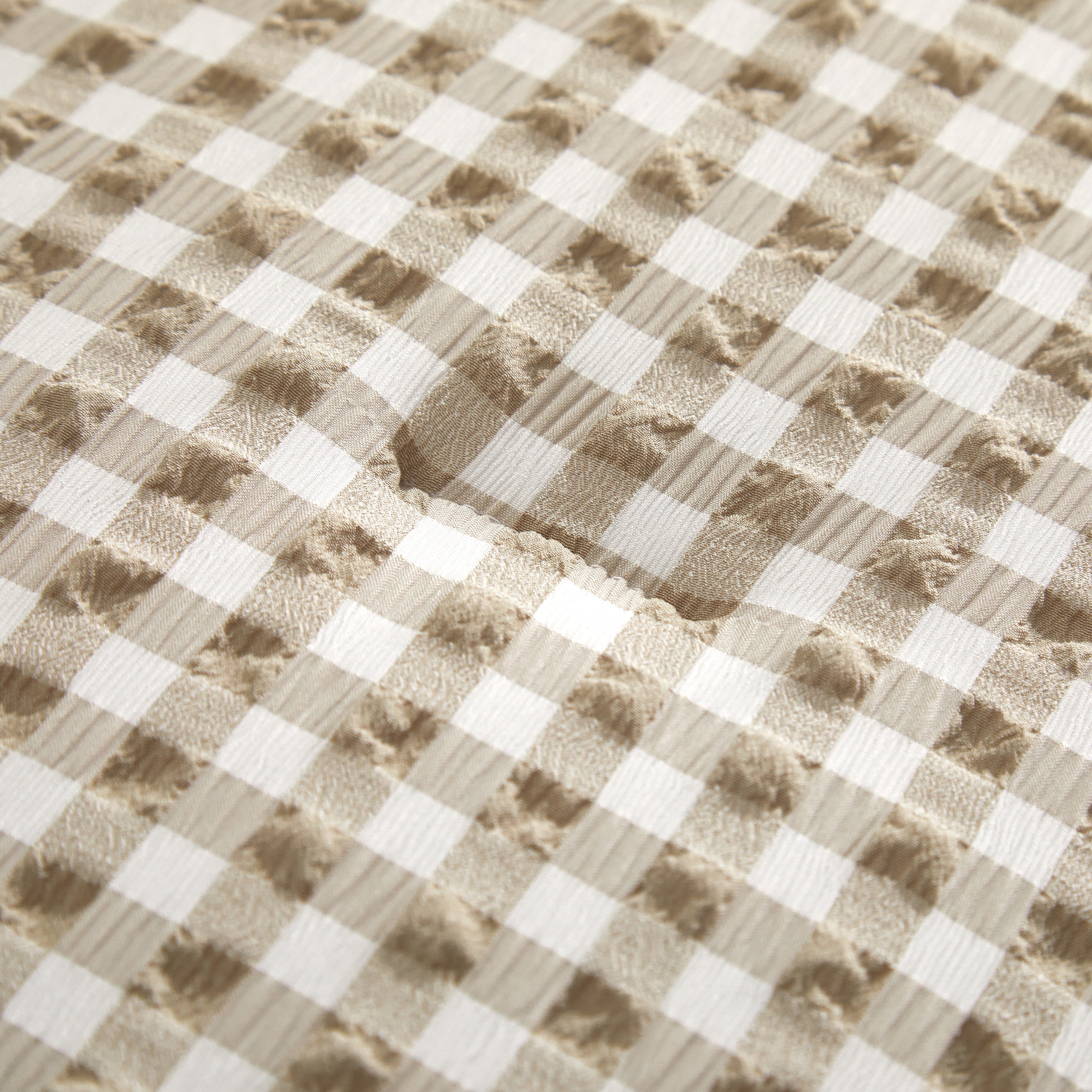Mason & Craft 3 Piece Beige Gingham Seersucker Comforter Set, King