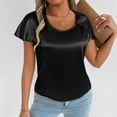 thumbnail image 5 of Perfectbot Womens Silk Satin Blouse Round Neck Split Short Sleeves Tops Summer Dressy Blouse, 5 of 8