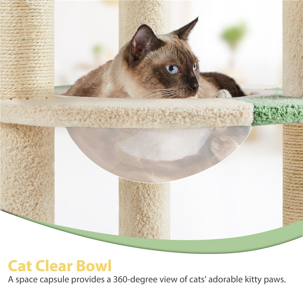 Yaheetech 35.6″ Tall Ocean Cat Tree with Detachable Clear Bowl, Army Green/Beige