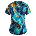 thumbnail image 3 of uniforme de trabajo estampado de moda SCZ para mujer con camiseta de bolsillo top de manga corta azul oscuro 3xl, 3 of 3