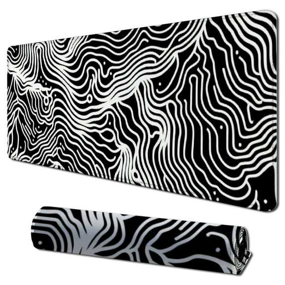 Topographic Contour Gaming Mouse Pad Black Mousepad with Non-Slip Rubber Base Large Computer Mouse Mat for Wireless Mouse Stitched Edge Small Desk Pad for Laptop Office Working