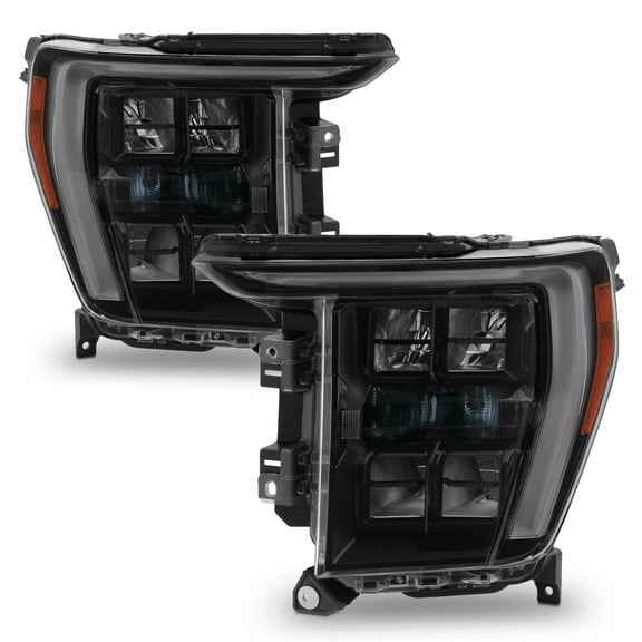AKKON - Fits 2021 2022 2023 Ford F150 [Halogen Type] Projector Black Headlights Pair w/Quad LED HI-Low Beam Tube Parking