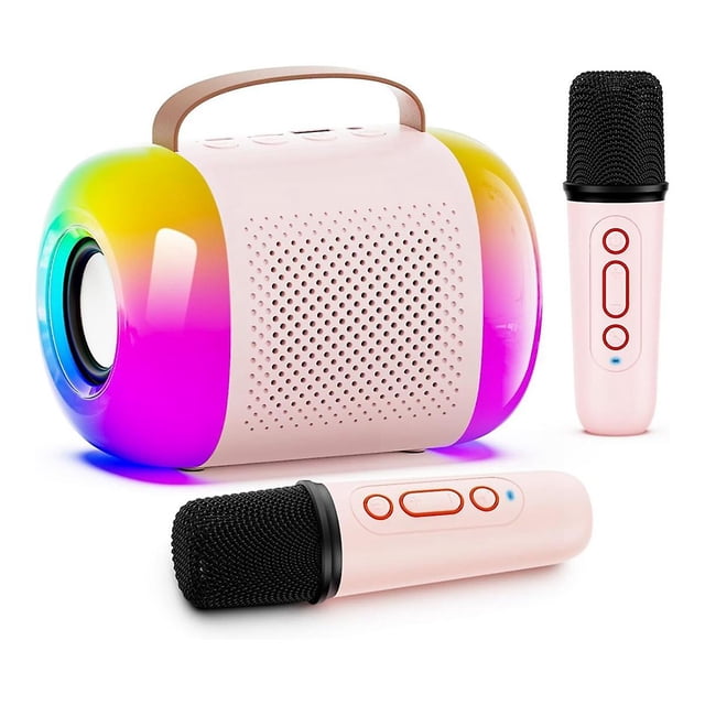 Mini Karaoke Machine For Kids And Adults, Portable Bluetooth Speaker With 2 Wireless Microphones And Led Colorful Lights