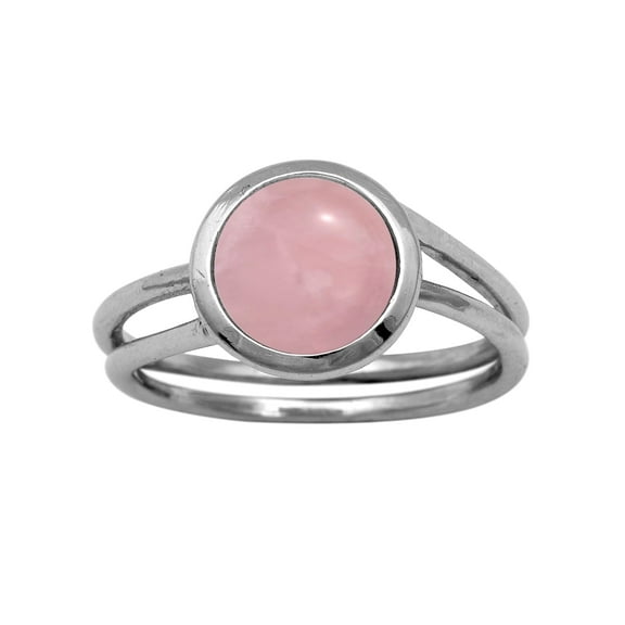 Mooneye Round 8 mm Natural Rose Quartz Cab Solitaire 925 Sterling Silver Women Wedding Ring