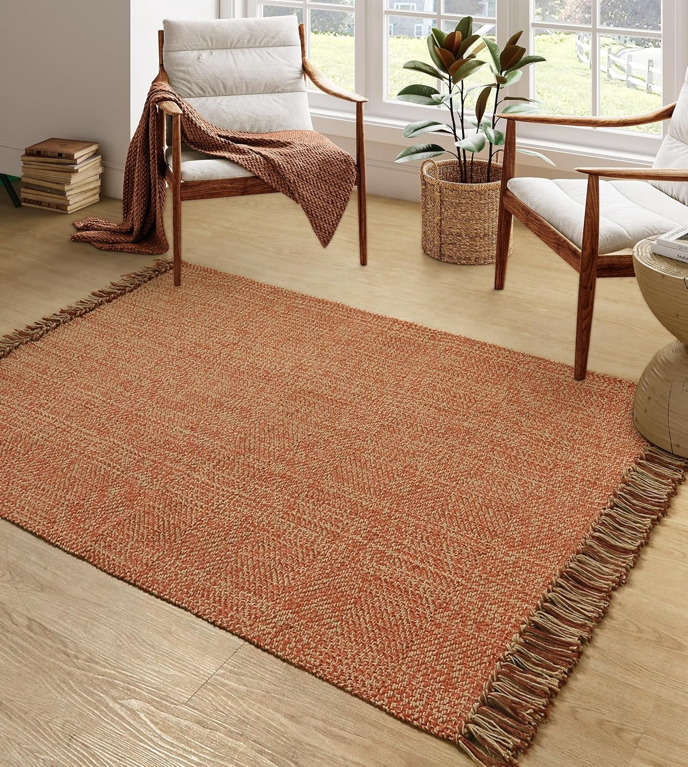Wonnitar 4x6 Farmhouse Area Rugs, Machine Washable Terra Rugs with Tassel for Bedroom, Indoor Outdoor cotton Rugs for Livig Room Dining Room