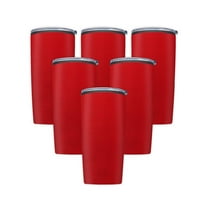 Plastic Tumblers 20 oz. Set of 6, Bulk Pack - With lids, Ice Coffee Tumbler, To Go Cup, Insulated - Red