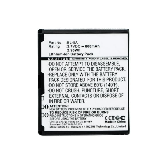Batteries N Accessories BNA-WB-L3484 Cell Phone Battery - Li-Ion, 3.7V, 800 mAh, Ultra High Capacity Battery - Replacement for Nokia BL-5A Battery