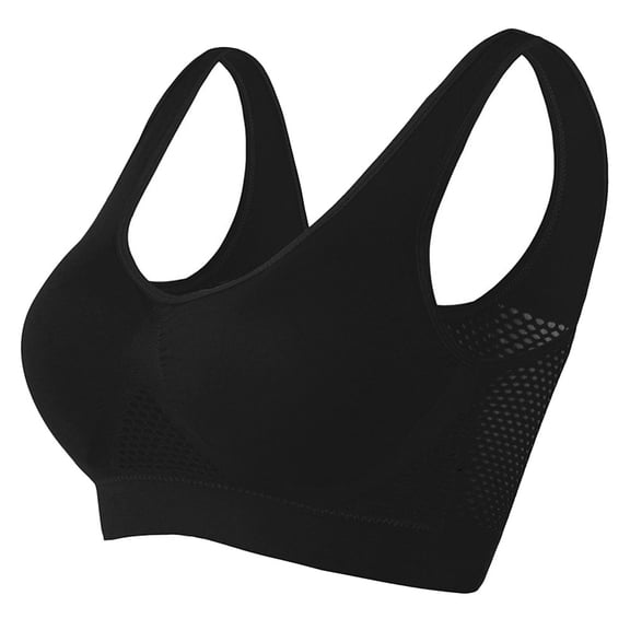 Baluue Wirefree Sports Bra for Women, Black Breathable Fitness Underwear, Comfortable Support for Workout and Exercise
