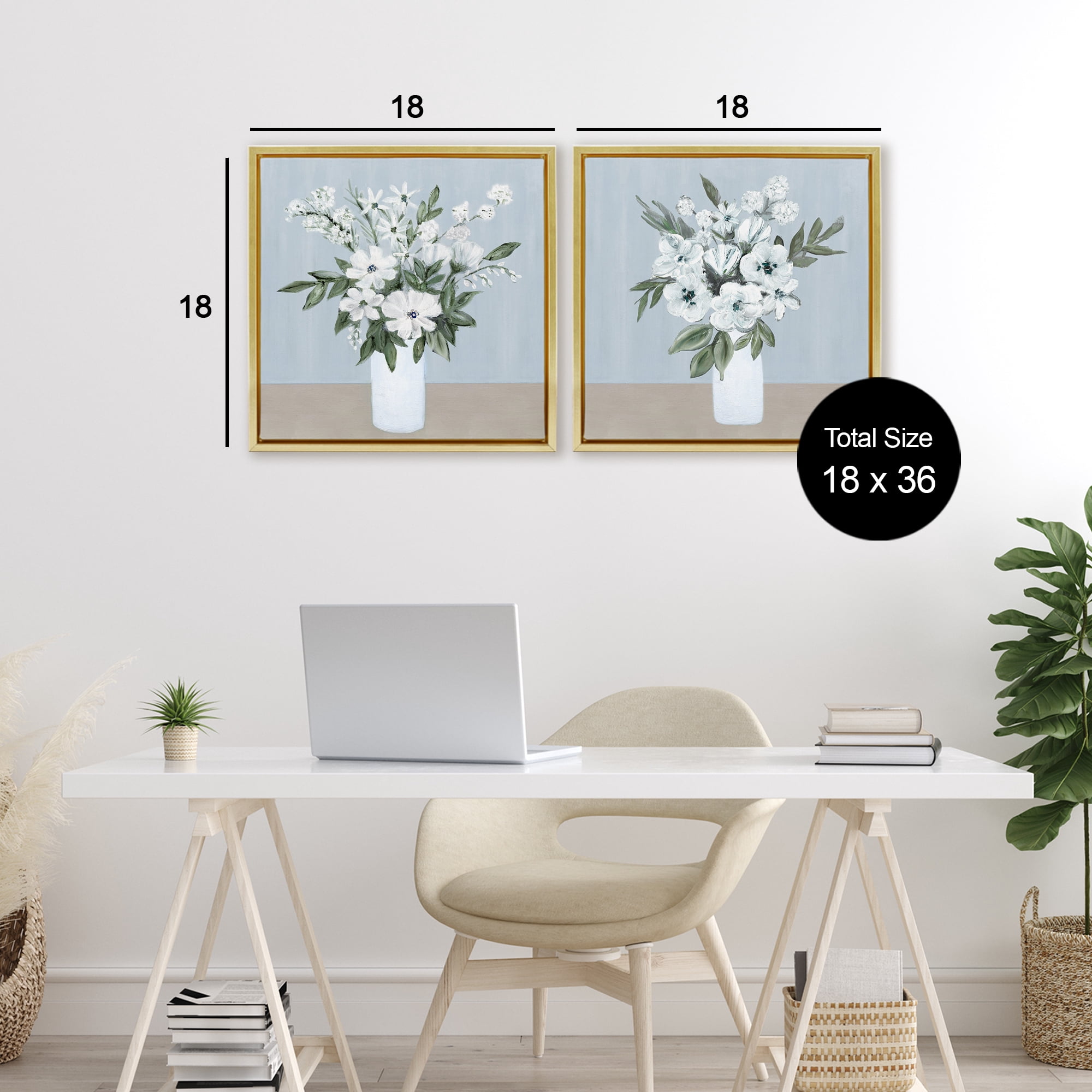 Stupell Industries Mixed White Blossoms 2 Piece Gold Framed Floater Canvas Set, design by Marilyn Dunlap