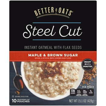 Better Oats le and Brown Sugar Steel Cut Oatmeal Packets with Flax , 10 Instant Oatmeal Packets, 15.1 OZ Pack