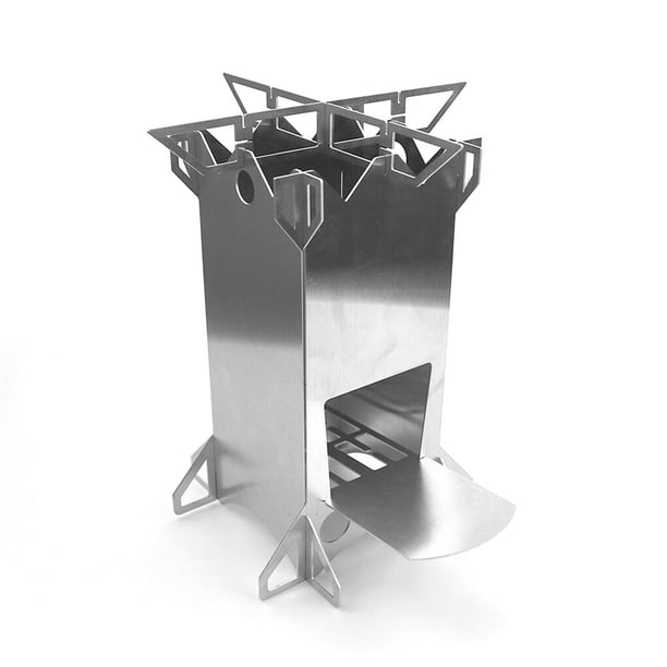 Sonducket Parrilla de acero inoxidable para barbacoa, estante para parrilla de pesca, estufa de leña para campistas Estufas de camping