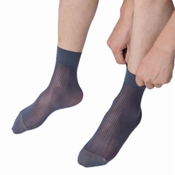 Professional Men's Short Dress Socks Striped Sheer Nylon Short Tube Ankle Socks for Office and Business Formal Event