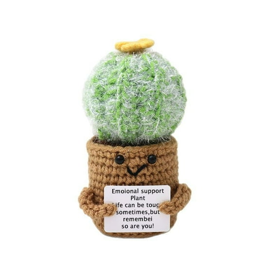 Handmade Positive Cactus Crochet, Handmade Knitted Cactus Toy Funny Potato Mexican Cute Emotional Support Life Plant Doll Gifts with Encouragement Card for Adults Kids Decoration
