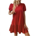 thumbnail image 6 of ZZwxWA Womens Sexy Fall Dress Women Drop Waist Short Sleeve Round Neck Puff Sleeve Ruffle Hem Dress Cocktail Party Dress, 6 of 6