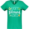 thumbnail image 3 of Inktastic Lucky Blessed and Loved Horseshoe Clover Hearts Women's V-Neck T-Shirt, 3 of 5