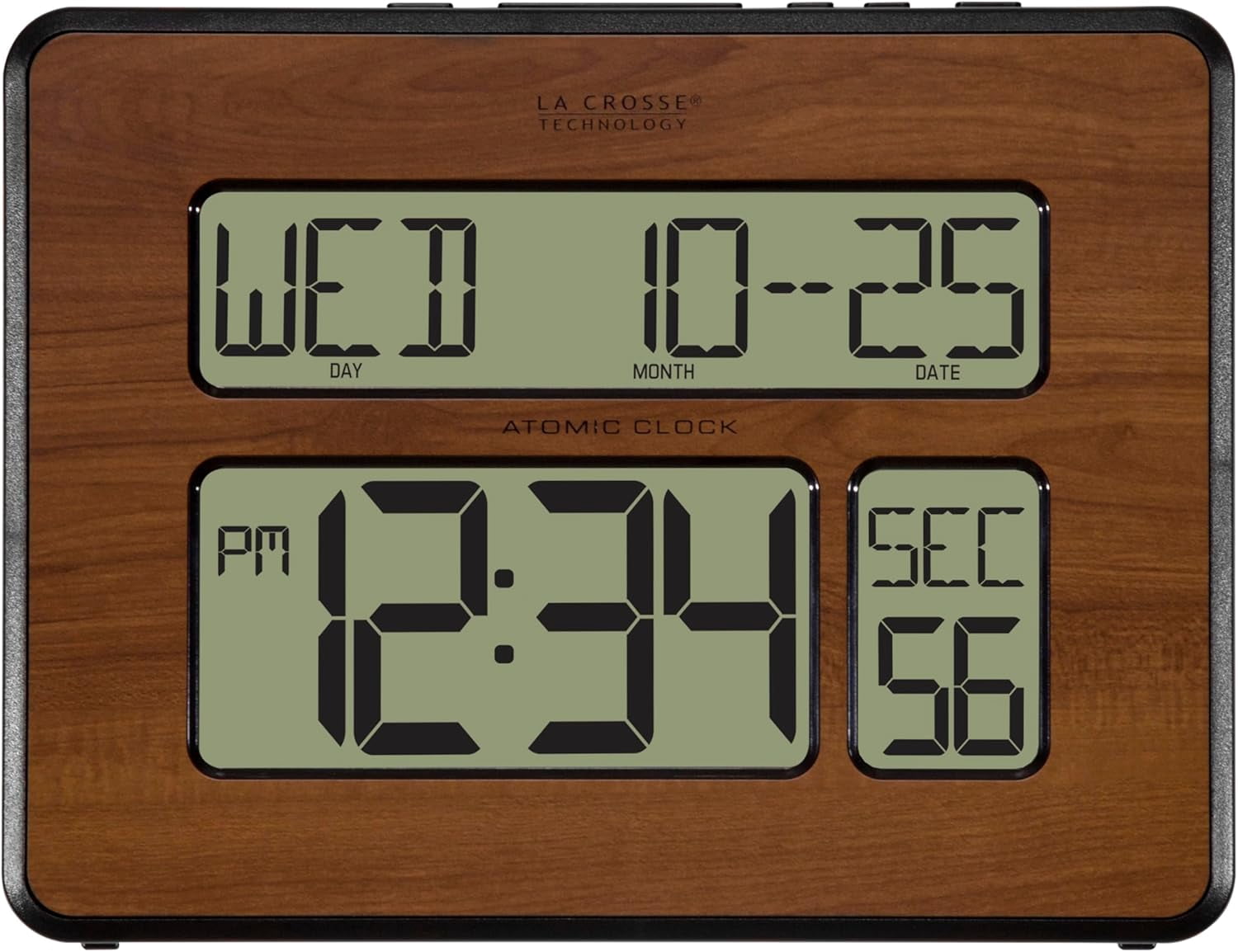 Atomic Digital Calendar Clock with Large Display and Adjustable Backlight for Bedroom Kitchen
