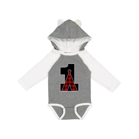 

Inktastic 1st Birthday Buffalo Plaid Teepee Gift Baby Boy or Baby Girl Long Sleeve Bodysuit