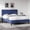 Blue, variant on 4 EVER WINNER Queen Bed Frame with Headboard, Faux Leather Upholstered Platform Bed Frame, White Bed Frame Queen Size, Wooden Slat Support, No Box Spring Needed, White