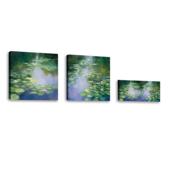 Set of 3 - Blue Lily III - Contemporary Fine Art Giclee on Canvas Gallery Wrap - wall décor - Art painting - 18 x 9 Inch - Ready to Hang