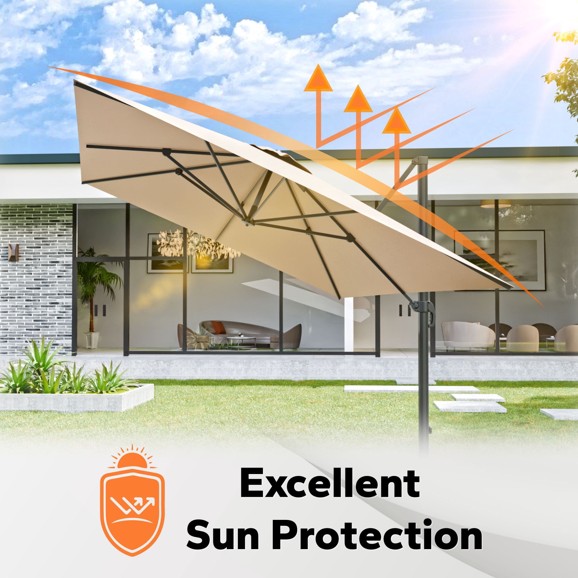 Meetleisure 10 X 13FT Outdoor Patio Umbrella Market Umbrella with Push Button Tilt and Crank, 8 Aluminum Sturdy Ribs for Garden, Lawn, Pool, No Base