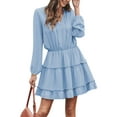 thumbnail image 3 of Liacowi Women Mini Dress Long Sleeve V Neck Lacing Pleated Dress for Casual Daily, 3 of 9