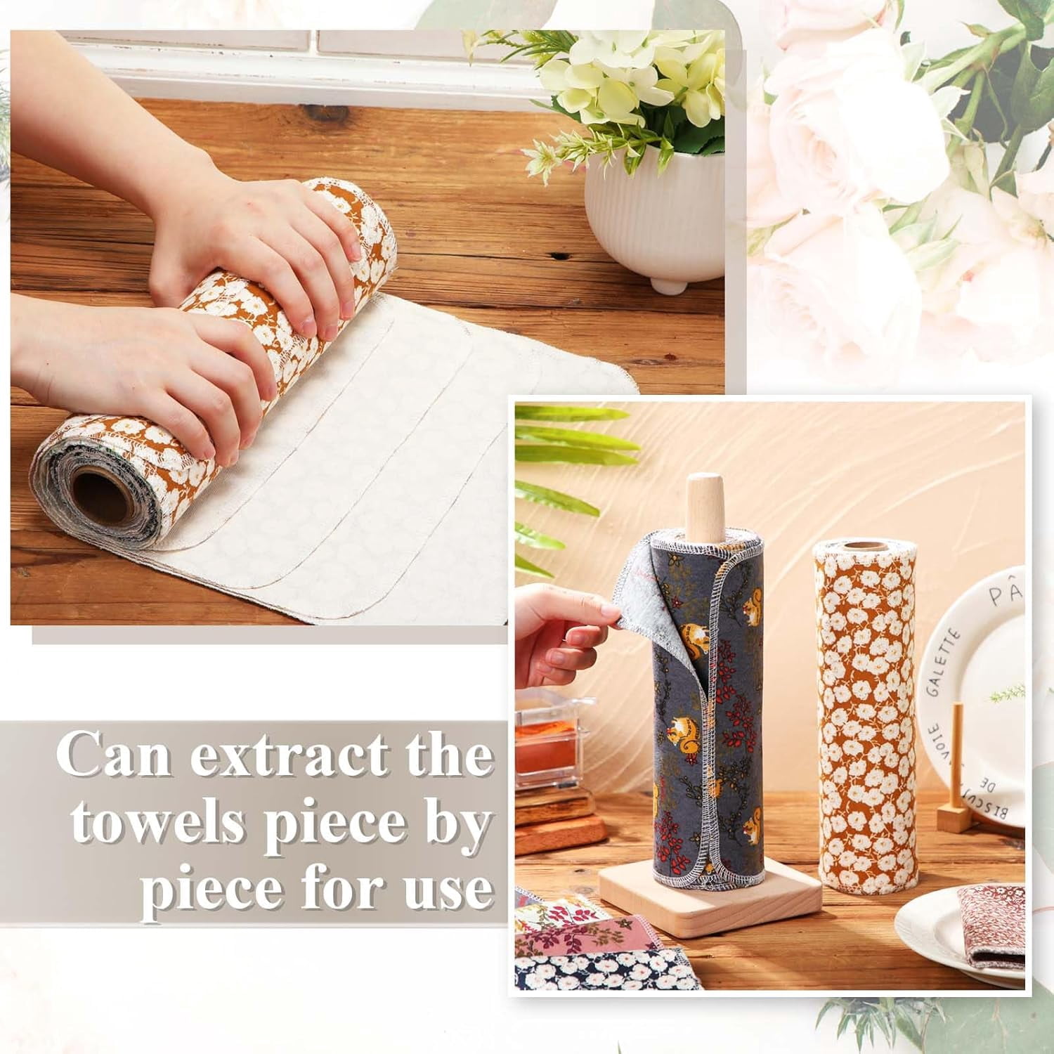 50 Pcs Reusable Paper Towels Paperless Reusable Cotton Cloths Toilet Absorbent Washable Paper Towels with Roll Kitchen Dishcloth for Kitchen Paperless Dishcloths(Classic)