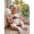 thumbnail image 6 of BemeyourBBs Newborn Baby Girl 4th of July Outfit Baby Girls Fourth of July Outfit Patriot Independent Day Clothes Summer Ribbed Romper USA Letter Embroidery Flag Print Short Sleeve Bodysuit Jumpsuit, 6 of 9