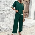 thumbnail image 5 of Scyoekwg Womens Casual 2 Piece Outfits Short Sleeve Round Neck Tops Wide Leg Pants Trendy Casual Loose Sweatsuits Sets Solid Color Tracksuit (Green,L), 5 of 8